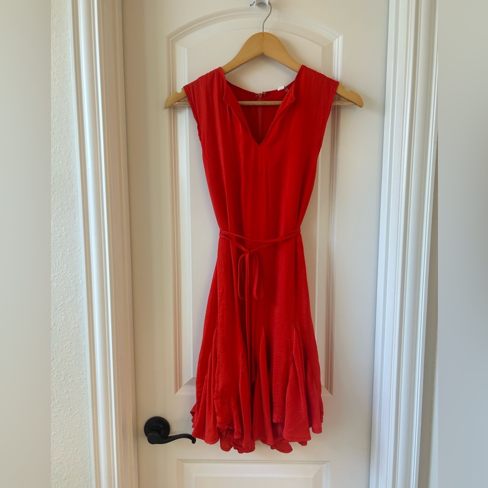 Pleated Ruffled Orange Dress